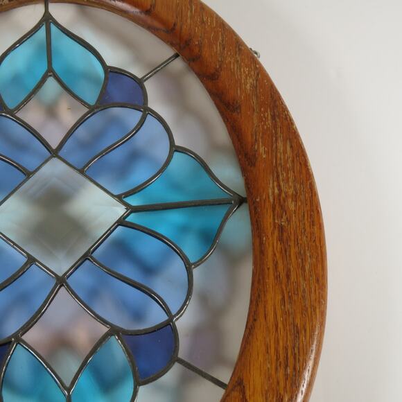 Stained Glass Window Wall Decor Geometric Design Blue Crystal Beveled  14"x10" - Picture 9 of 16